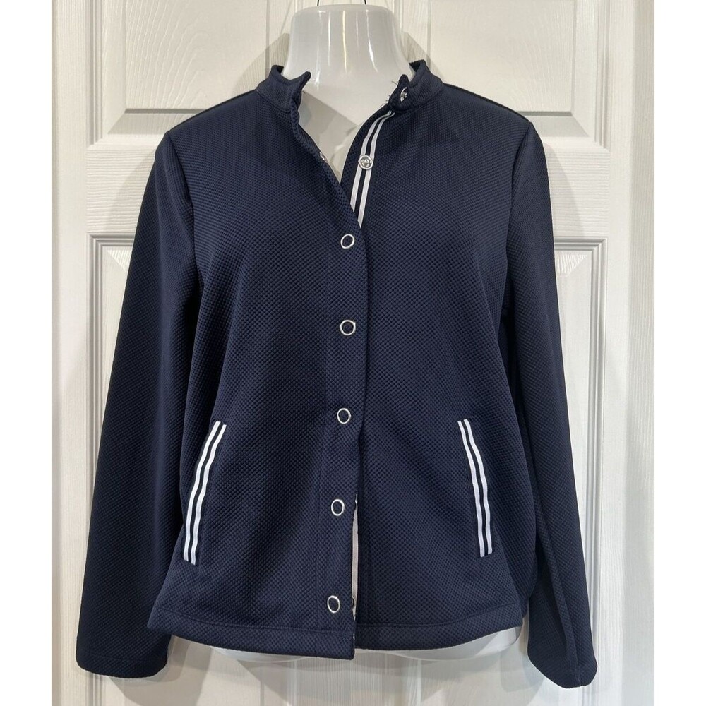 Onque Casual Women's Petite L Preppy Polyester Nautical Look Jacket Snap Front
